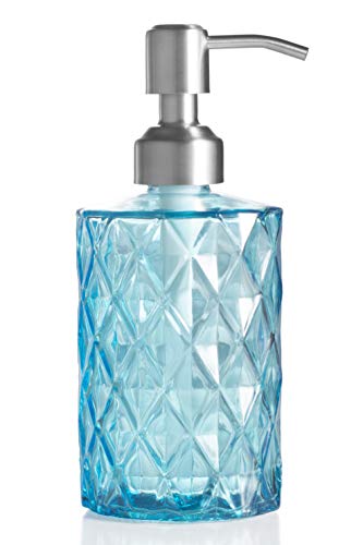 Book Cover Easy-Tang Soap Dispenser with Stainless Steel Pump, Refillable Wash Hand Soap Clear Glass Bottle, Ideal for Liquid Soaps, Essential Oils and Lotions (Blue)