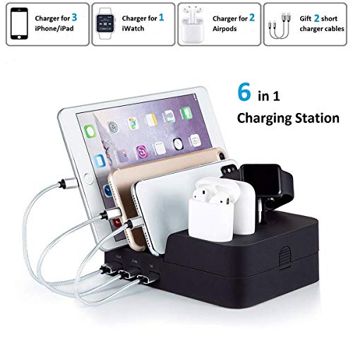 Book Cover Marstree 6 Port USB Charging Station Multi Device USB Charging Dock Station HUB Desktop Charging Stand Organizer Compatible for iPhone ipad Airpods iwatch Kindle Tablet Multiple Devices
