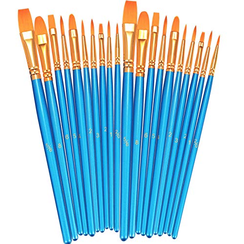 Book Cover BOSOBO Paint Brushes Set, 2 Pack 20 Pcs Round Pointed Tip Paintbrushes Nylon Hair Artist Acrylic Paint Brushes for Acrylic Oil Watercolor, Face Nail Art, Miniature Detailing & Rock Painting, Blue