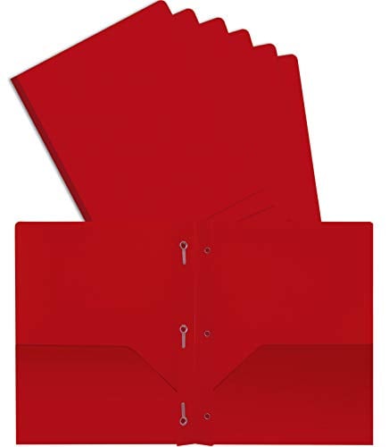 Book Cover Better Office Products Red Plastic 2 Pocket Folders with Prongs, Heavyweight, Letter Size Poly Folders, 24 Pack, with 3 Metal Prongs Fastener Clips, Red