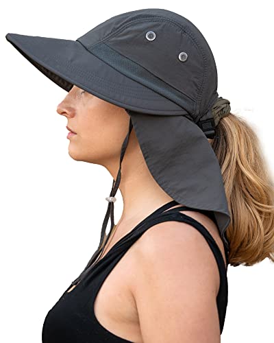 Book Cover Wide Brim UPF 50+ Hiking Fishing Gardening Hat with Neck Flap Sun Protection Outdoor Safari Hats for Women 100% Nylon