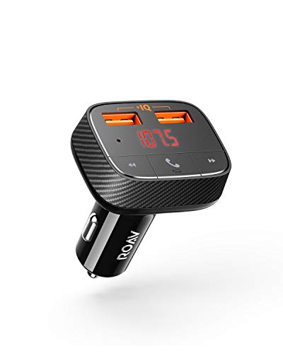 Book Cover Anker ROAV SmartCharge F0 Bluetooth FM Transmitter for Car, Audio Adapter and Receiver, Hands-Free Calling, MP3 Car Charger with 2 USB Ports, PowerIQ, and AUX Output (No Dedicated App)