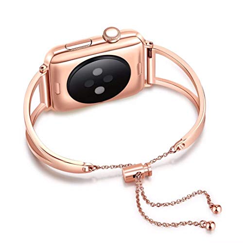 Book Cover WONMILLE Bracelet for Apple Watch Band 38mm, Classy Stainless Steel Jewelry Bangle for iWatch Bands Strap Wristbands Unique Fancy Style for Women Girls with Pendant and Tassel (Rose Gold-38mm)