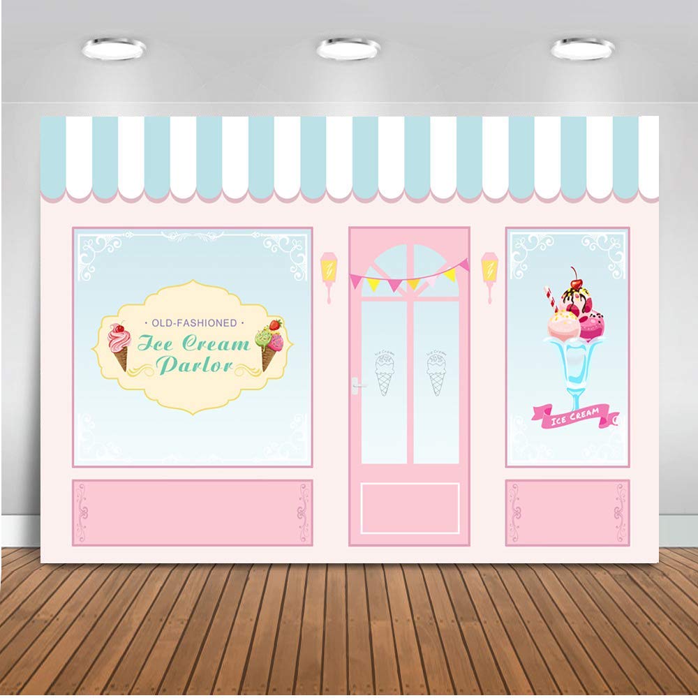 Book Cover Mehofoto Ice Cream Parlor Shop Backdrop Pink Blue Kid Child Birthday Photography Background 7x5ft Vinyl Ice Cream Themed Birthday Party Banner Event Supplies