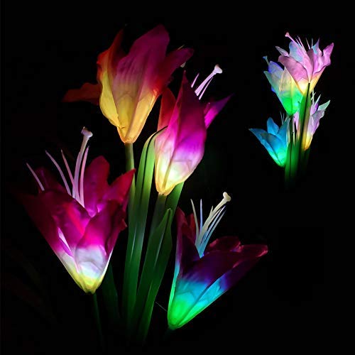 Book Cover TONBUX Outdoor Solar Garden Stake Lights Upgraded Solar Powered Lights Waterproof with 8 Lily Flower, Multi-Color Changing LED Solar Landscape Decorative Lights for Patio, Backyard, Pathway(2 Pack)
