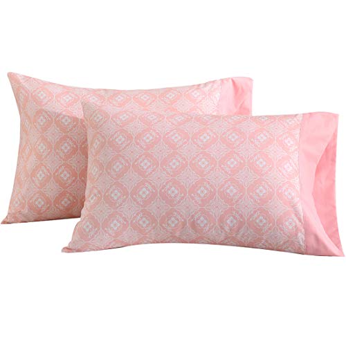 Book Cover Vonty Floral Printed Pillowcase Queen Size, Brushed Microfiber Pink Flowers Pillowcase Set 20