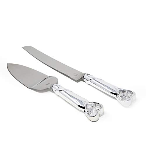 Book Cover FASHIONCRAFT Silver Double Heart Wedding Cake Serving Set - Silver Wedding Cake Knife Set