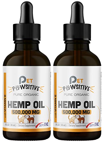 Book Cover Pet Pawsitive Hemp Oil for Dogs and Cats - 2 Pack - Organic Hemp Drops with Omega 3 6 9 - Hip and Joint Support