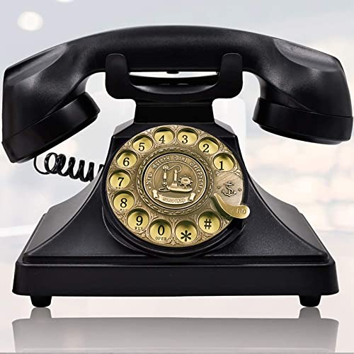 Book Cover IRISVO Rotary Dial Telephone Retro Old Fashioned Landline Phones with Classic Metal Bell,Corded Phone with Speaker and Redial Function for Home and Decor(Classic Black)