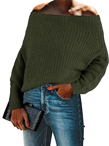 Book Cover SySea Womens Off The Shoulder Sweaters Sexy Chunky Pullover Sweaters Oversized Knit Jumper Tops