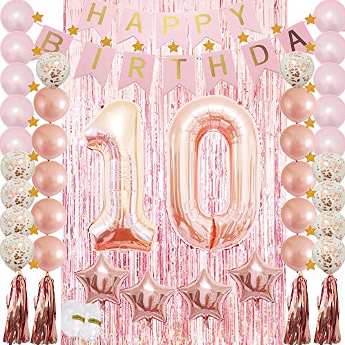 Book Cover 13th Birthday Decorations Rose Gold|13 Birthday Party Supplies for Girls-Confetti Latex Balloon,Foil Mylar Star,Tassel Garland,Tinsel Foil Fringe Curtains,Happy Birthday Banner as Photo Props,Gift