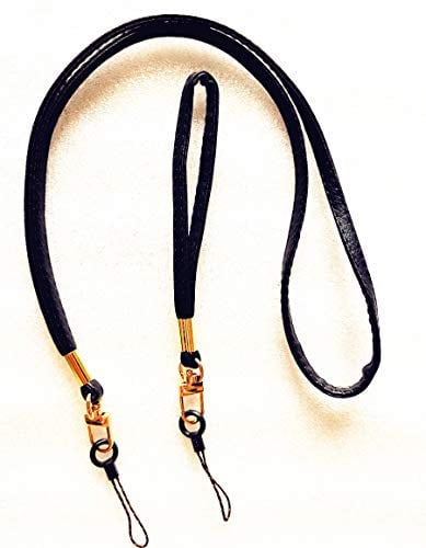 Book Cover 2 Pack PU Leather Neck Lanyard Keychain Holder & Wrist Lanyards Hand Straps (Black)