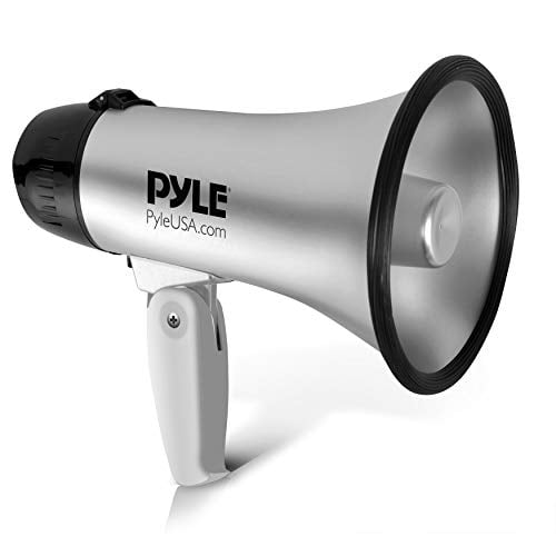 Book Cover PYLE-PRO Portable Megaphone Speaker Siren Bullhorn - Compact and Battery Operated with 20 Watt Power, Microphone, 2 Modes, PA Sound and Foldable Handle for Cheerleading & Police Use-PMP23SL (Silver)