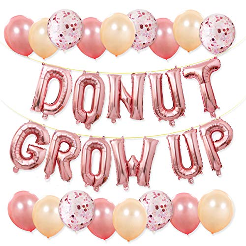 Book Cover Donut Party Supplies - Donut Grow Up Balloons Banner Rose Gold, 20 Latex Balloons with 5 Confetti Balloons for Baby Shower Donut Grow Up Birthday Party Decorations