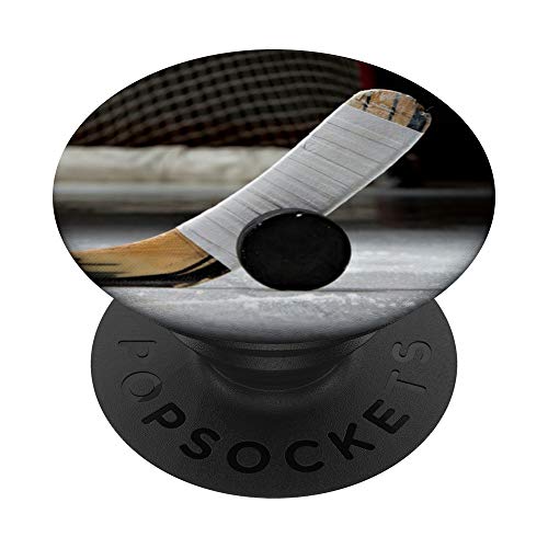 Book Cover Ice Hockey Puck and Stick in front of Goal on Rick PopSockets PopGrip: Swappable Grip for Phones & Tablets