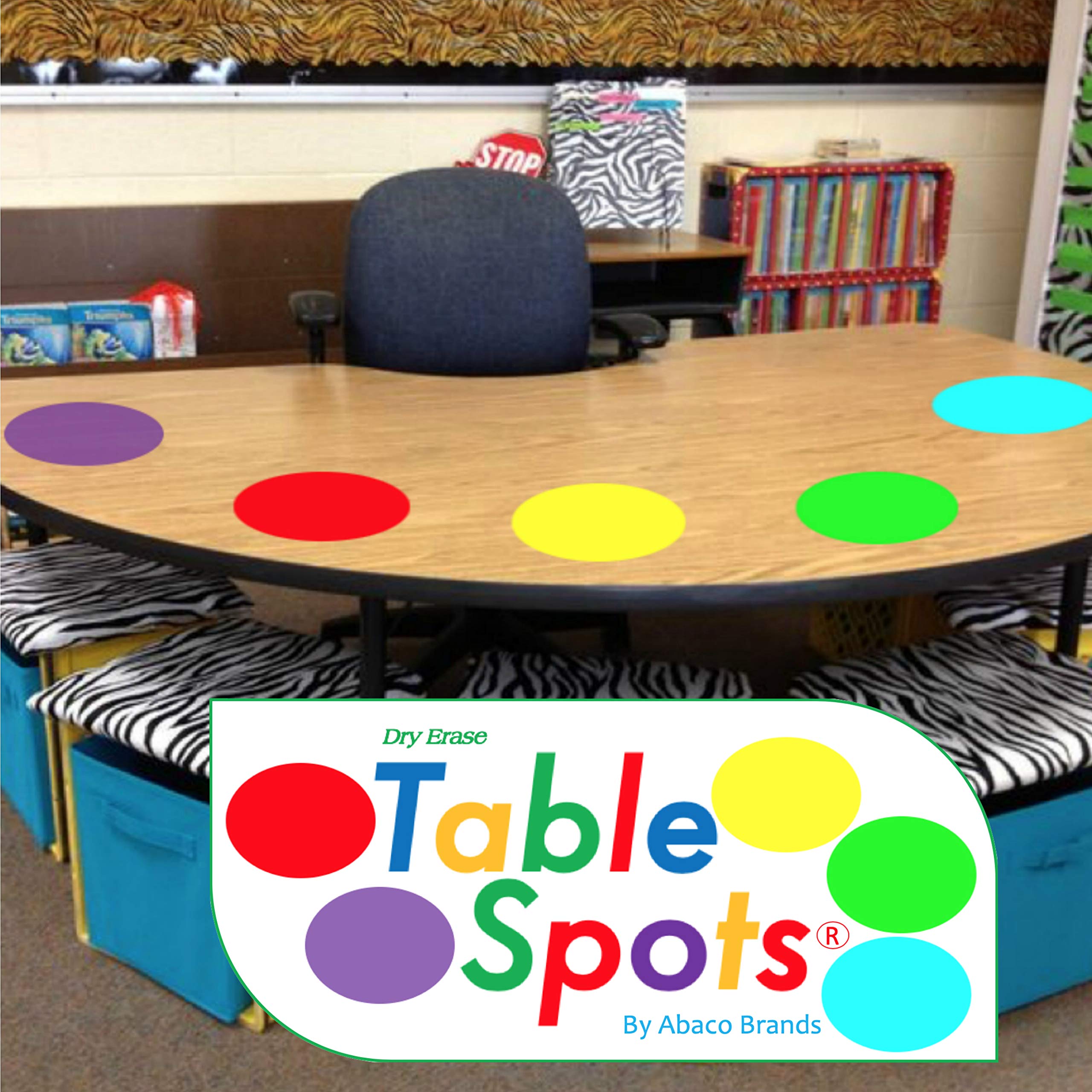 Book Cover New Larger Size! | The Original Table Spots for Teachers | No Staining, No Shadowing, Complete Erase! Dry Erase, 10 Pack Multicolor Circles, Wall Stickers, Decals