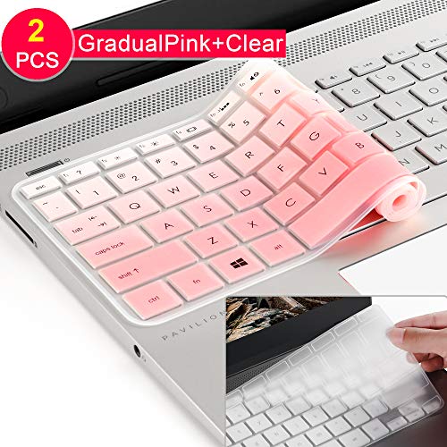 Book Cover [2Pack] Keyboard Cover Skin for 15.6 HP Pavilion X360 15-BR075NR 15M-BP012DX BP011DX BP111DX BP112DX 15M-BQ021DX BQ121DX, 15-BS020NR 15-BS020WM 15-BS013DX 15-BW011DX, HP Envy 17M (gradualpink)