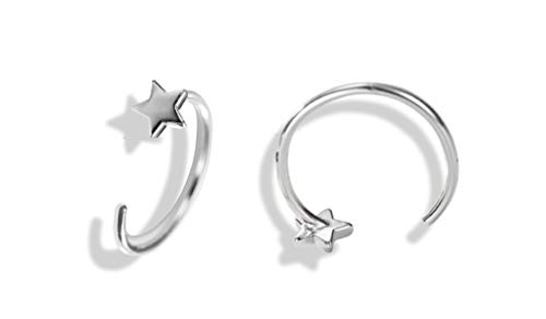 Book Cover Star Hoop Earrings 925 Sterling Silver Cute Studs for Women Teen Girls Cartilage Sensitive Ears Tiny Small Hoops