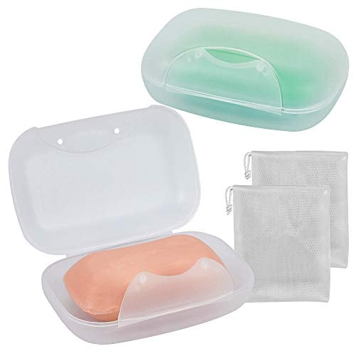 Book Cover Soap Box Holder, 2-Pack Soap Dish Soap Savers Case Container for Bathroom Camping Gym Vonpri (Clear)
