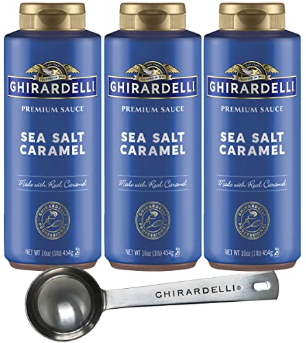 Book Cover 3 Pack - Ghirardelli - Sea Salt Caramel Flavored Sauce - 16 oz Squeeze Bottle with Ghirardelli Stamped Barista Spoon