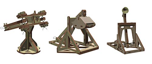 Book Cover Abong Wooden Mini Medieval Desktop Warfare Model Kits to Build – Catapult, Trebuchet, and Ballista – Includes All 3 Models - STEM Model Kits
