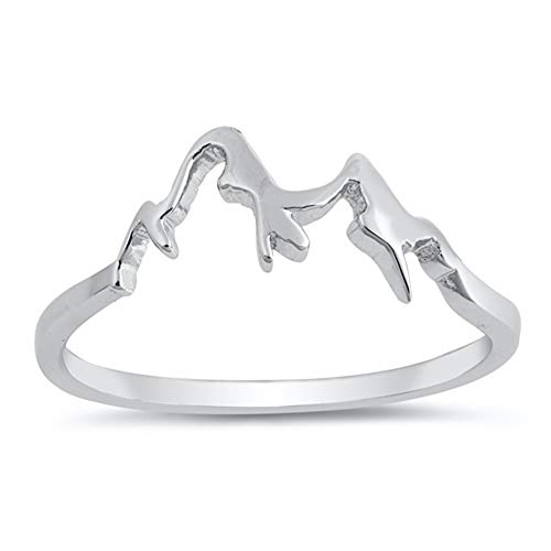 Book Cover Mountain Range Snow Caps Outdoor Hiking Ring 925 Sterling Silver Band Sizes 4-13