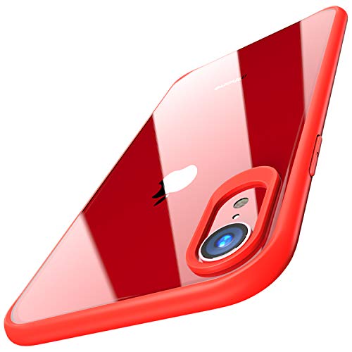 Book Cover TOZO for iPhone XR Case Hybrid PC+TPU Soft Grip Matte Finish Frame Clear Back Panel Cover 6.1 Inch RED