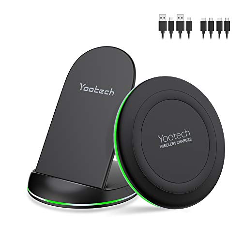 Book Cover Yootech Wireless Charger, [2 Pack] Qi-Certified 10W Max Wireless Charging Pad Stand Bundle,Compatible with iPhone 11/11Pro/11Pro Max/XS Max/XR/XS,Galaxy Note 10/S10/S9, AirPods Pro(With 4 USB C Cable)