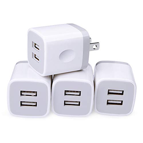 Book Cover USB Wall Charger, Cube Charger 2 Port Charging Box 4Pack 2.1A/5V UL Certified Home Travel Charger Plug USB Power Adapter Charging Station Base for iPhone X 8 7 6 6S Plus 5S 5 SE 4S, iPad, iPod Samsung