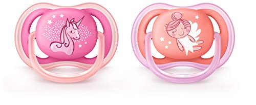 Book Cover Philips Avent Ultra Air Pacifier, 6-18 months, contemporary decos, pink/peach, 2 pack, SCF345/22