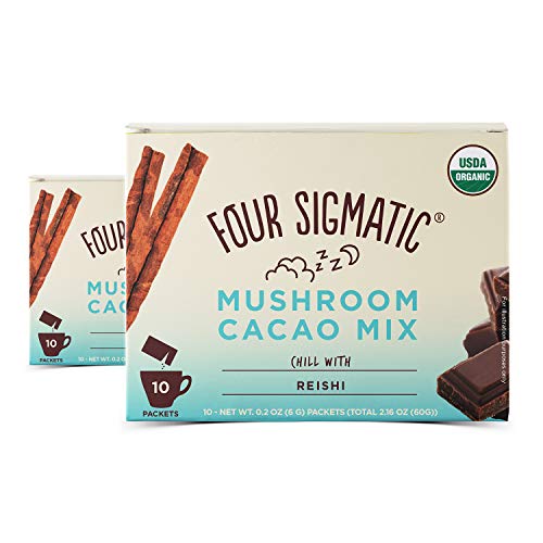 Book Cover Mushroom Hot Cacao Mix with Reishi by Four Sigmatic – Organic Reishi Mushroom, Cinnamon, Cardamom, Stevia, & Cacao. Reduces Anxiety & Stress, Relaxes the Body, Improves Sleep | USDA Organic | Vegan & Paleo (2 Packs of 10 Packets)