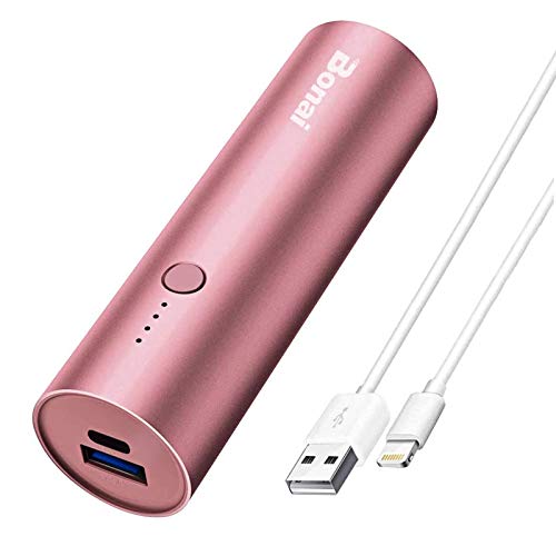 Book Cover Portable Charger, BONAI Ultra-Compact Aluminum Power Bank 5000mAh Travel, High-Speed Output External Backup Battery Compatible iPhone, iPad, iPod, Samsung, Tablets - Pink(Charging Cable Included)