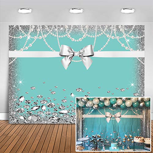 Book Cover Mocsicka Breakfast Blue Bow-Knot Birthday Backdrop Sweet 16 Turquoise Bow Photography Background 7x5ft Vinyl Bridal Shower Wedding Party Banner Supplies Backdrops