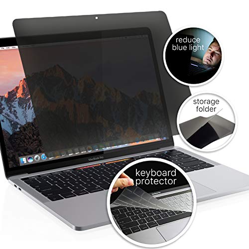 Book Cover homy Privacy Screen Filter for MacBook Pro 13 inch Touch Bar. Bonus: Keyboard Protector Ultra-Thin TPU & Storage Folder. Easy On-Off Display Blackout Security for A1706 A1989 A2159 A1708 2016-2019.