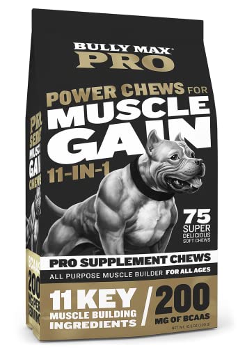 Book Cover Bully Max Muscle Gain Power Chews | High Protein 11-in-1 Dog Food Supplement for Puppy and Adult Dogs | Pro Series Muscle Builder for All Breeds | Premium Ingredients | Delicious Flavor | 75 Dog Chews