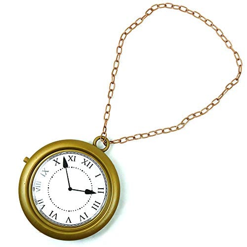 Book Cover Skeleteen Jumbo Gold Clock Necklace - White Rabbit Clock, Hip Hop Rapper Clock - 1 Piece
