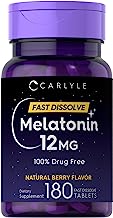 Book Cover Carlyle Melatonin 12 mg Fast Dissolve 180 Tablets | Nighttime Sleep Aid | Natural Berry Flavor | Vegetarian, Non-GMO, Gluten Free