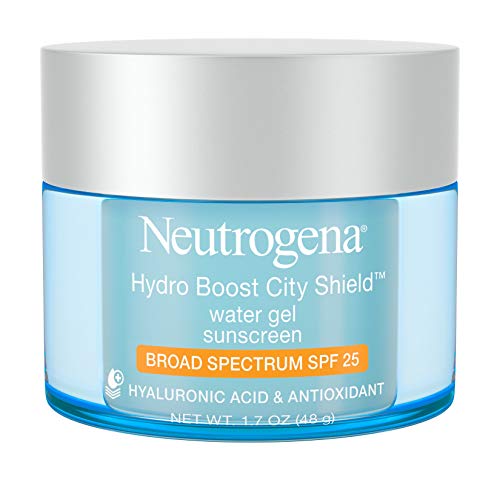 Book Cover Neutrogena Hydro Boost City Shield Water Gel with Hydrating Hyaluronic Acid, Facial Moisturizer with Broad Spectrum SPF 25 Sunscreen, Oil-Free, Alcohol-Free, Non-Comedogenic, 1.7 oz