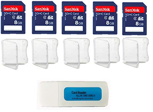 Book Cover SanDisk Class 4 (5 Pack Bundle) Flash Memory Card SDSDB-008G-B35 Retail - with (5) SD Plastic Jewel Cases and (1) Everything But Stromboli (tm) Combo SD/TF Card Reader
