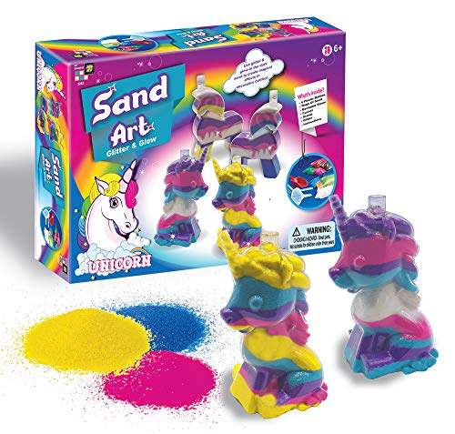 Book Cover AMAV Unicorn Sand Art Glitter & Glow Kit for Kids, Arts & Crafts Activities. Design Your Own Colorful Unicorns That Glow in The Dark