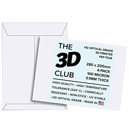 Book Cover FEP Film for UV 3D Printers | 0.1mm Thick | 4-Sheets | 280mm x 200mm Per Sheet | HD Optical Grade | Available in 3 Thicknesses