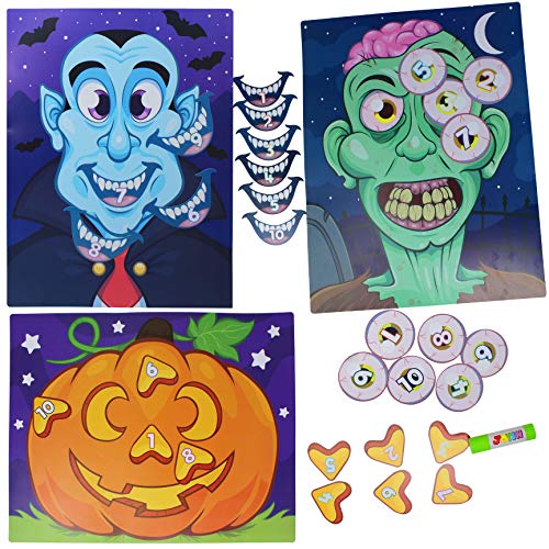 Book Cover JOYIN Halloween Party Supplies Pin The Nose on Pumpkin, Pin The Eye on Zombie, Pin The Mouth on Vampire Fun Halloween Game Packs (Glue Stick Included)