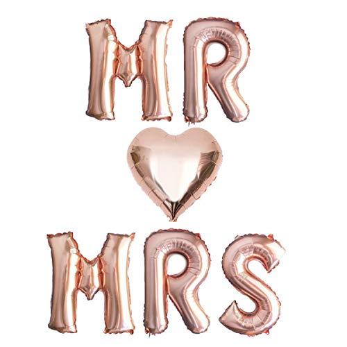 Book Cover Yalulu 16inch Rose Gold MR & MRS/MRS to Be Letter Wedding Foil Balloon Mylar Balloons for Wedding Bachelorette Hen Party Decoration (MRMRS)