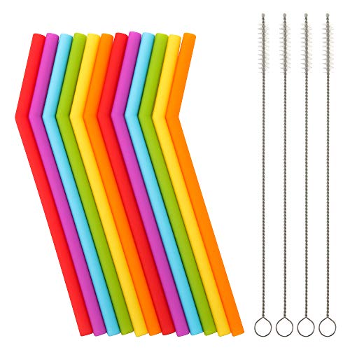 Book Cover Reusable Silicone Straws for Toddlers & Kids - 12 pcs Flexible Short Drink 6.7