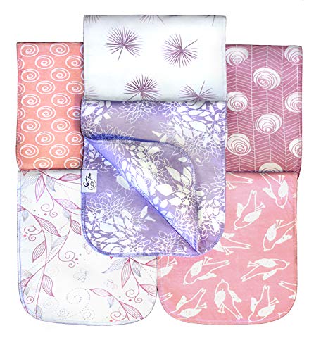 Book Cover 6 Pack Extra Large Organic Cotton Burp Cloths for Girls, Reversible, with 3 Layer Inner Fleece Absorbency, 10