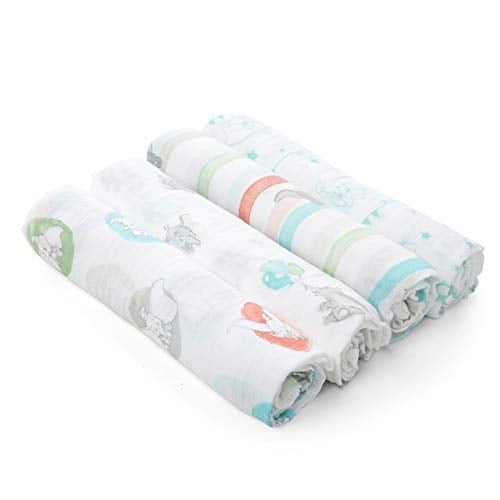Book Cover aden + anais Essentials Disney Swaddle Blanket, Muslin Blankets for Girls & Boys, Baby Receiving Swaddles, Newborn Gifts, Infant Shower Items, Toddler Gift, 4 Pack, Dumbo