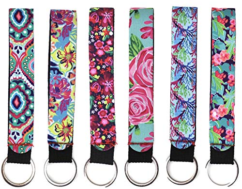 Book Cover Cool Neoprene Wristlet Keychain Lanyard 6 Pack - Neoprene Key Chain Holder to Match Chapstick Holder Keychain, 6 Unique Fun Colors
