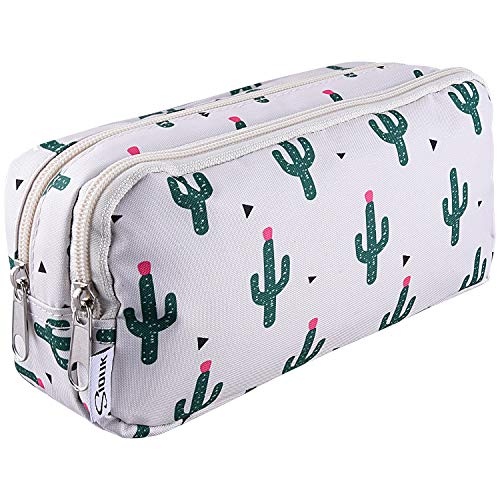 Book Cover SIQUK Cactus Pencil Case Large Capacity Pen Case Double Zippers Pen Bag Office Stationery Bag Cosmetic Bag with Compartments for Gilrs Boys and Adults