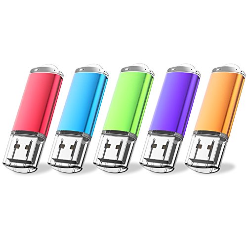 Book Cover JUANWE USB Flash Drive 5 Pack 64GB USB 2.0 Thumb Drive Protective Cap and LED Indicative Design Jump Drive Memory Stick Pen Drive for Data Storage, File Sharing (Multi-Color)