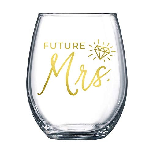 Book Cover SassyCups Future Mrs. Stemless Wine Glass | Just Engaged | Bride To Be | Engagement Glasses For Bride (17 Ounce, Metallic Gold)
